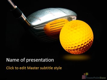 Гольф, светящийся мяч и клюшка на черном фоне - Титульный слайд
