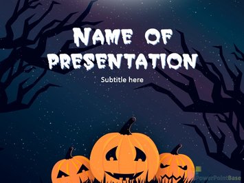 Хэллоуин, злые тыквы и страшные деревья ночью - Титульный слайд