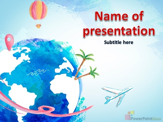 Локация, пальмы, земной шар, глобу, самолет, путешествия - Титульный слайд