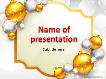 Золотые и серебрянные игрушки для елки, новогодние украшения - Титульный слайд