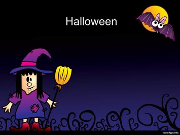 Ведьма с метлой на хеллоуин - Титульный слайд