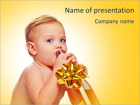 Ребенок с бутылкой детского шампанского - Титульный слайд