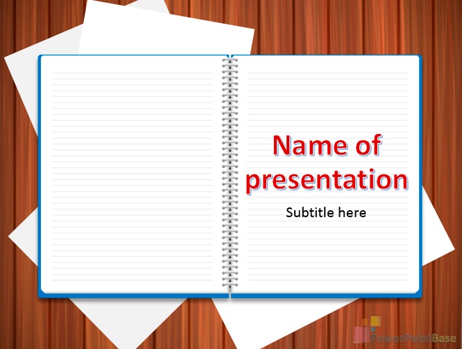 Шаблон презентации PowerPoint Тетрадь и листы бумаги на столе
